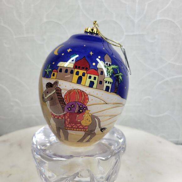 Reverse Painted Glass Ornament Handcrafted 6" Nativity Scene Christmas Village - Picture 5 of 16